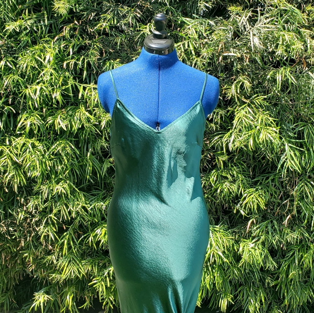 Emerald Green Satin Maxi Dress